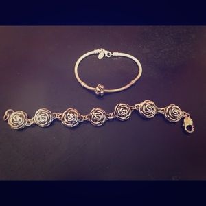Sterling Pandora bracelet with bead & puff rose